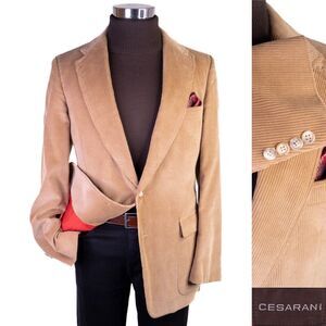 Cesarani Sport Coat Jacket Blazer Corduroy Beige Sz 42L Cotton Two Button EUC
